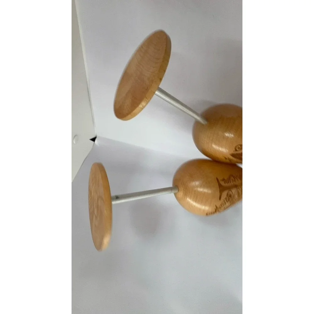 Two wooden monogrammed 'N' wine glasses. NEW.